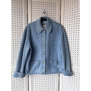 Blue Willi's Denmark Quilted Denim Jacket XL Womens Knit Sleeves Button 90s VTG